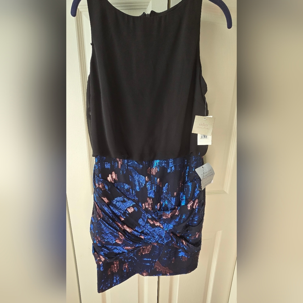 Aidan Mattox Black & Metallic Blue Cocktail Dress NWT - Picture 7 of 7